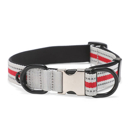 Dog Reflective Nylon Collar, Specification: L(Silver buckle red)-garmade.com