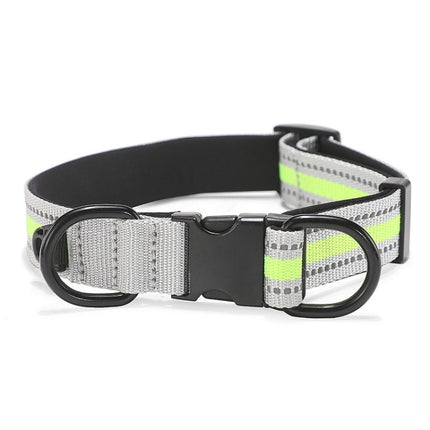Dog Reflective Nylon Collar, Specification: L(Black buckle green)-garmade.com
