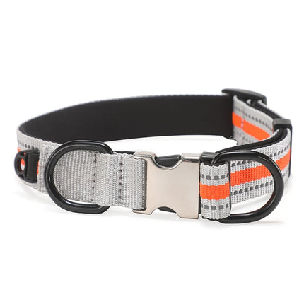 Dog Reflective Nylon Collar, Specification: L(Silver buckle orange)-garmade.com