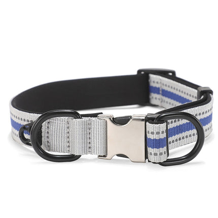Dog Reflective Nylon Collar, Specification: L(Silver buckle blue)-garmade.com