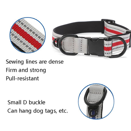 Dog Reflective Nylon Collar, Specification: L(Silver buckle red)-garmade.com
