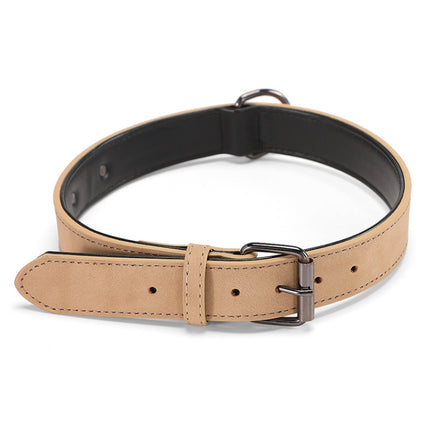 JINMAOHOU Dogs Double-Layer Leather Collar, Specification: XS 34x1.7cm(Khaki)-garmade.com