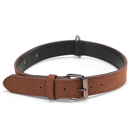 JINMAOHOU Dogs Double-Layer Leather Collar, Specification: S 39x2.2cm(Brown)-garmade.com