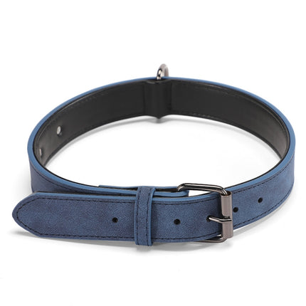 JINMAOHOU Dogs Double-Layer Leather Collar, Specification: L 59x3.2cm(Blue)-garmade.com