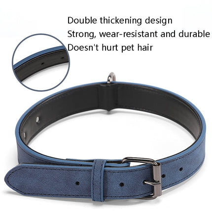 JINMAOHOU Dogs Double-Layer Leather Collar, Specification: L 59x3.2cm(Blue)-garmade.com