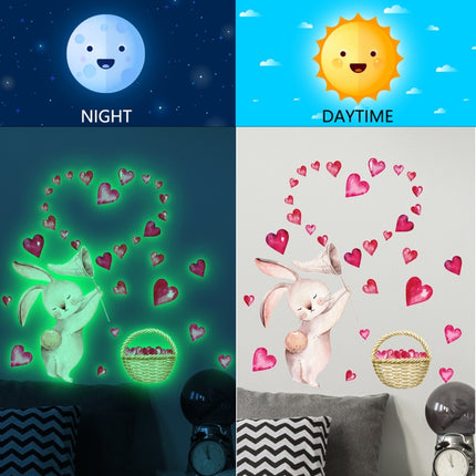 2 PCS YG201-Q Cartoon Rabbit Love Heart Luminous Decorative Wall Sticker, Specification: 30 x 30cm-garmade.com