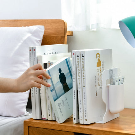 Desktop Folding And Retractable Book Storage Stand, Color: White + Pen Holder-garmade.com