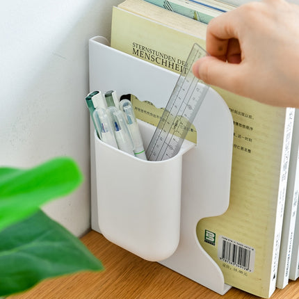 Desktop Folding And Retractable Book Storage Stand, Color: Gray + Pen Holder-garmade.com
