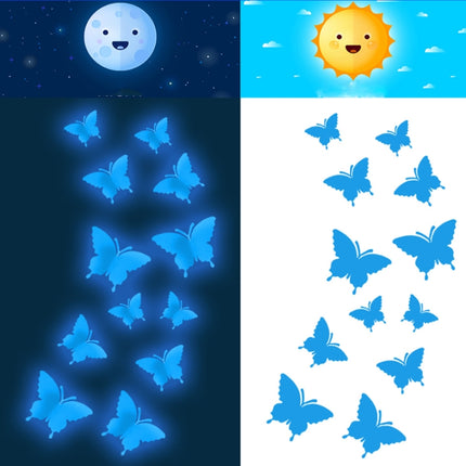 2 Sets YG005 3D Stereo Butterfly Luminous Wall Sticker( Blue)-garmade.com
