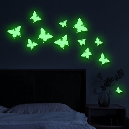 2 Sets YG005 3D Stereo Butterfly Luminous Wall Sticker(Light Green)-garmade.com