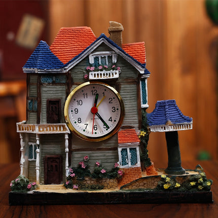 Big Castle Alarm Clock Villa Resin Craft Ornament(Right Blue Pavilion)-garmade.com