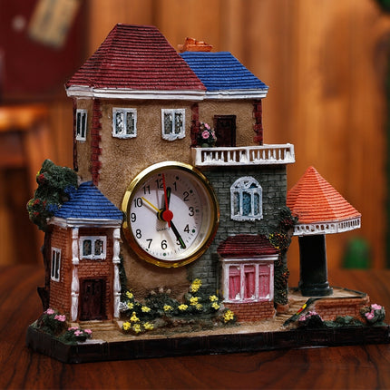 Big Castle Alarm Clock Villa Resin Craft Ornament(Right Pink Pavilion)-garmade.com