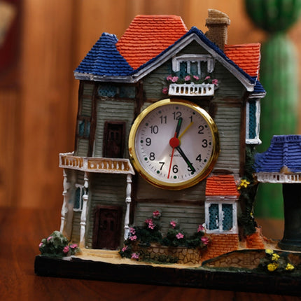 Big Castle Alarm Clock Villa Resin Craft Ornament(Left Brown Pavilion)-garmade.com