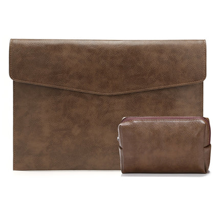 PU Leather Litchi Pattern Sleeve Case For 13.3 Inch Laptop, Style: Liner Bag + Power Bag (Dark Brown)-garmade.com