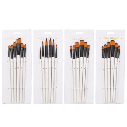 Zhuting 2 Packs Nylon Wool Stick Gouache Brush Set(6 PCS/Set Pointed)-garmade.com