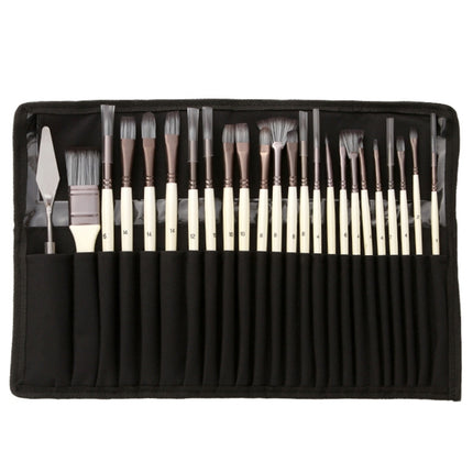24 PCS/Set Canvas Bag Nylon Wool Gouache Brush Set(Pearl White Pole Black Bag)-garmade.com