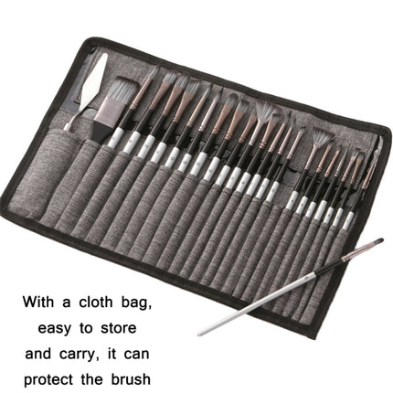 24 PCS/Set Canvas Bag Nylon Wool Gouache Brush Set(Silver Gray Pole Gray Bag)-garmade.com