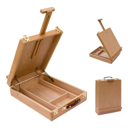 Round Corner Portable Oil Painting Box Multifunctional Painting Stand(Wood Color)-garmade.com