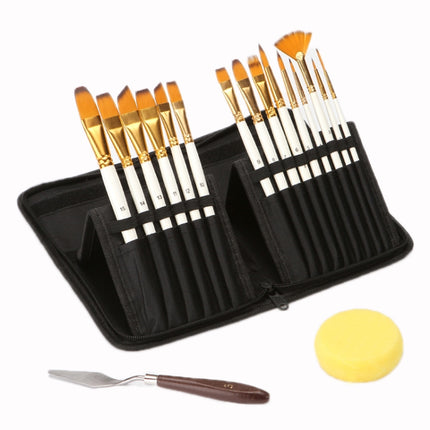 15 PCS/Set Oil Painting Pen Set + Tarpaulin Bag With Spatula Sponge(Pearl White Rod)-garmade.com