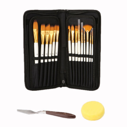 15 PCS/Set Oil Painting Pen Set + Tarpaulin Bag With Spatula Sponge(Pearl White Rod)-garmade.com