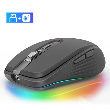 Fmouse M303 2400DPI Bluetooth&2.4G Dual Modes Rechargeable RGB Mouse(Gray)-garmade.com