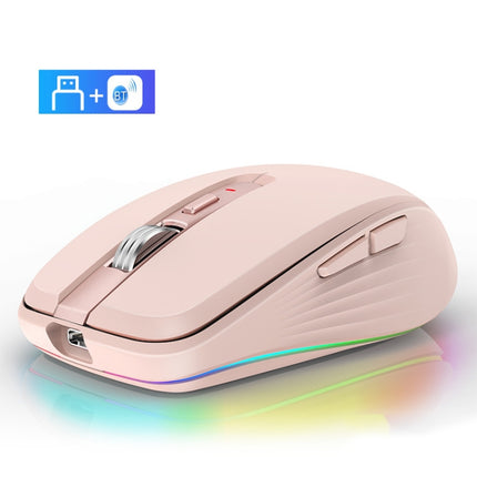 Fmouse M303 2400DPI Bluetooth&2.4G Dual Modes Rechargeable RGB Mouse(Pink)-garmade.com