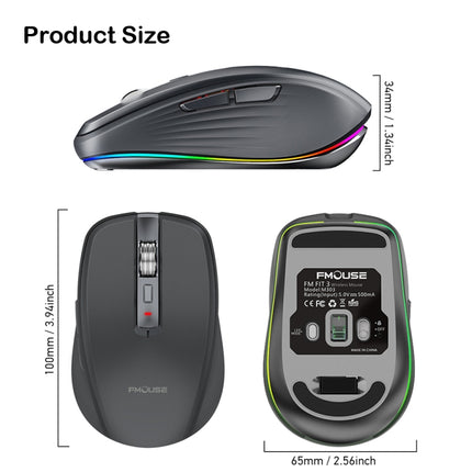 Fmouse M303 2400DPI Bluetooth&2.4G Dual Modes Rechargeable RGB Mouse(White)-garmade.com
