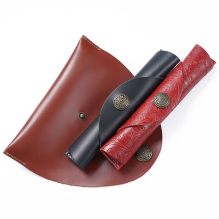 W-T24 Literary Retro Leather Roller Blind Pencil Case(Red Carved)-garmade.com