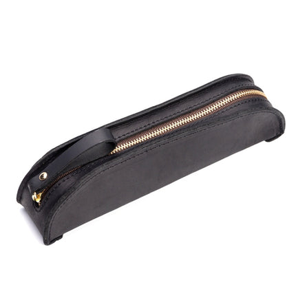 W-T18 Vintage Handmade Genuine Leather Zipper Pencil Case(Black)-garmade.com