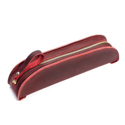 W-T18 Vintage Handmade Genuine Leather Zipper Pencil Case(Wine Red)-garmade.com