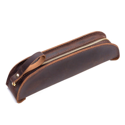 W-T18 Vintage Handmade Genuine Leather Zipper Pencil Case(Coffee)-garmade.com