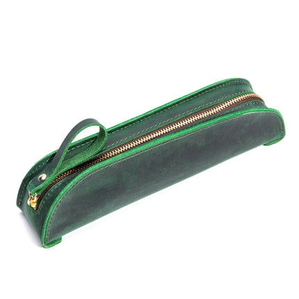 W-T18 Vintage Handmade Genuine Leather Zipper Pencil Case(Ink Green)-garmade.com