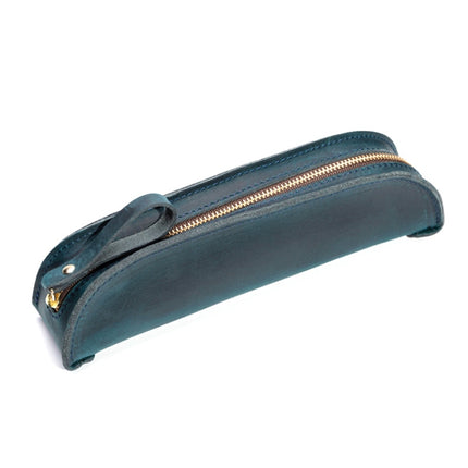 W-T18 Vintage Handmade Genuine Leather Zipper Pencil Case(Blue)-garmade.com