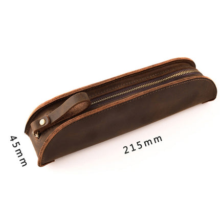 W-T18 Vintage Handmade Genuine Leather Zipper Pencil Case(Black)-garmade.com