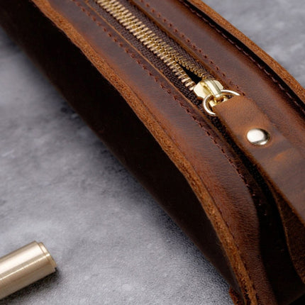 W-T18 Vintage Handmade Genuine Leather Zipper Pencil Case(Coffee)-garmade.com