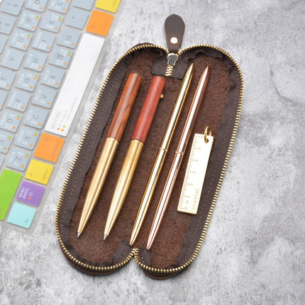 A-T09 S Zipper Crazy Horse Leather Vintage Leather Pen Bag(Brown Yellow)-garmade.com
