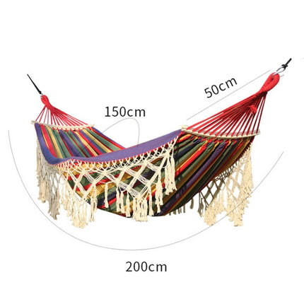 200x150cm Double Outdoor Camping Tassel Canvas Hammock with Stick(Pink Stripes)-garmade.com