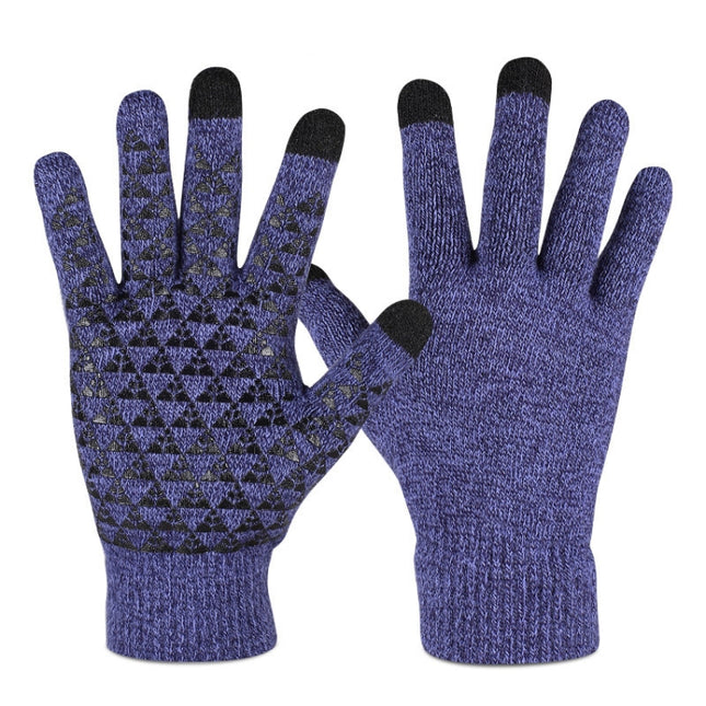 2 Pairs Thick Velvet Touch Screen Knitted Warm Gloves, Size: Free Size(Blue)-garmade.com