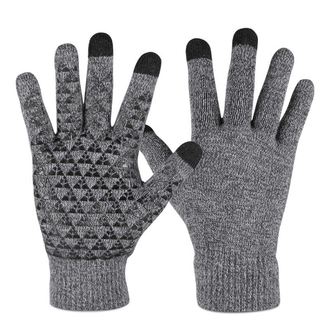 2 Pairs Thick Velvet Touch Screen Knitted Warm Gloves, Size: Free Size(Grey)-garmade.com