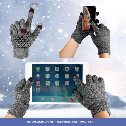 2 Pairs Thick Velvet Touch Screen Knitted Warm Gloves, Size: Free Size(Grey)-garmade.com