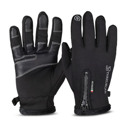 Outdoor Riding Windproof Cold-proof Zipper Gloves, Size: M(Black)-garmade.com