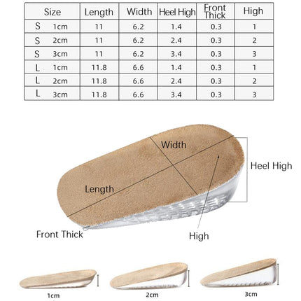 2 Pairs GEL Increasing High Insole Fleece Invisible Increased Pad, Size: L Code 3cm(Apricot)-garmade.com
