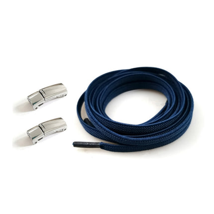 4 Sets SLK28 Metal Magnetic Buckle Elastic Free Tied Laces, Style: Silver Magnetic Buckle+Navy Shoelaces-garmade.com