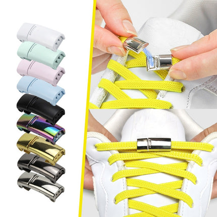 4 Sets SLK28 Metal Magnetic Buckle Elastic Free Tied Laces, Style: Bright Black Magnetic Buckle-garmade.com