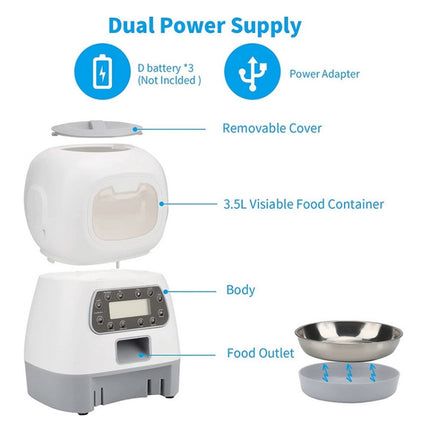 Button Style 3.5L Elf Pet Feeder Automatic Feeder(With US Power Supply)-garmade.com