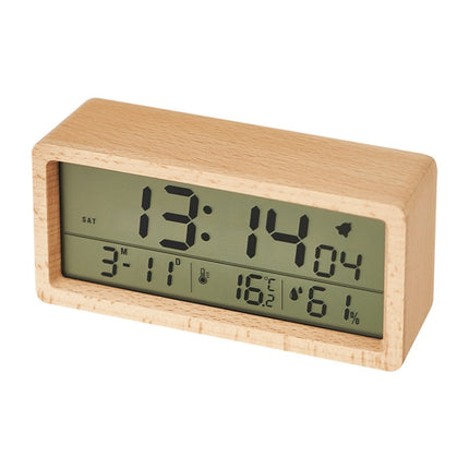 1906 Solid Wood Luminous Clock Large Screen Temperature And Humidity Clock(Eucalyptus Yellow)-garmade.com