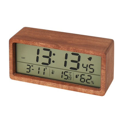 1906 Solid Wood Luminous Clock Large Screen Temperature And Humidity Clock(Shabili Brown)-garmade.com