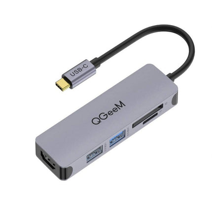 QGeeM QG-UH05-4 5 In 1 TYPE-C Extension HUB Adapter Compatible with SD/TF Reader(5-port)-garmade.com