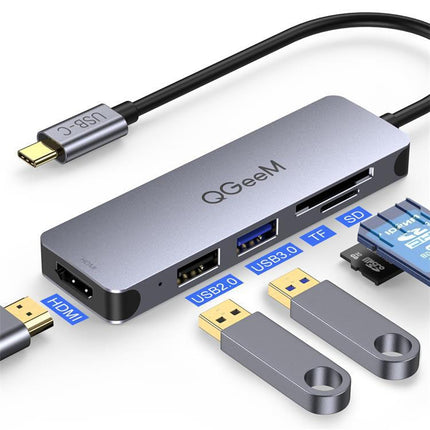 QGeeM QG-UH05-4 5 In 1 TYPE-C Extension HUB Adapter Compatible with SD/TF Reader(5-port)-garmade.com