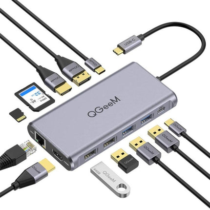 QGeeM 12 In 1 Triple Display 4K Type-C Extension HUB Adapter Support HDMI(QG-UH12-H)-garmade.com